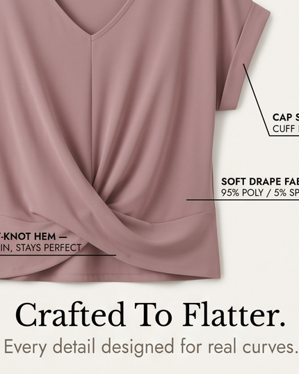 Women's Twist Knot Front V-Neck Cap Sleeve Top