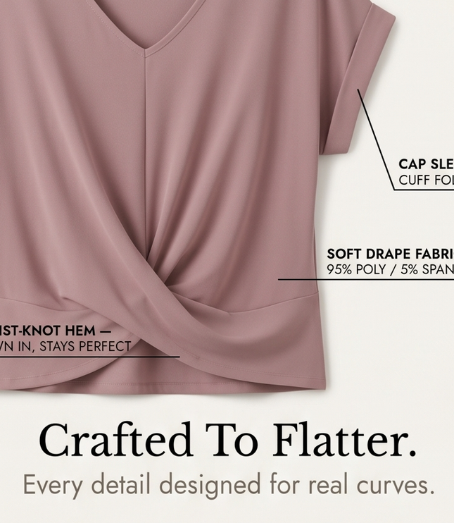 Women's Twist Knot Front V-Neck Cap Sleeve Top