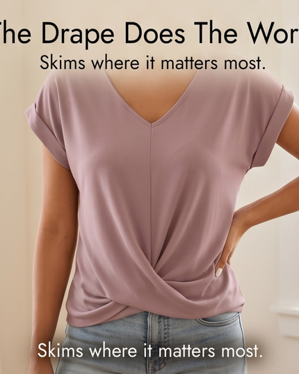 Women's Twist Knot Front V-Neck Cap Sleeve Top