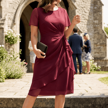 Women's Twist Waist Ruffle Wedding Guest Midi Dress