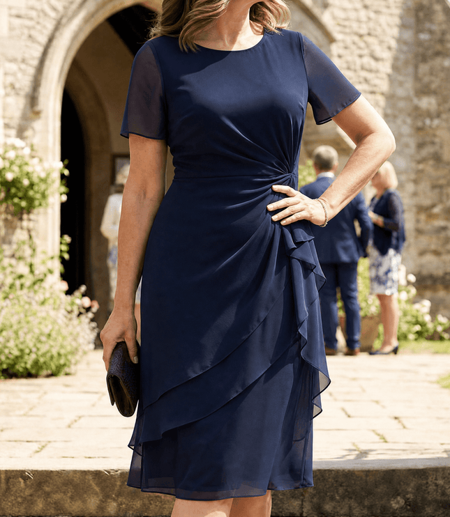 Women's Twist Waist Ruffle Wedding Guest Midi Dress