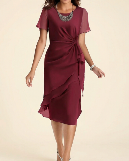 Women's Twist Waist Ruffle Wedding Guest Midi Dress