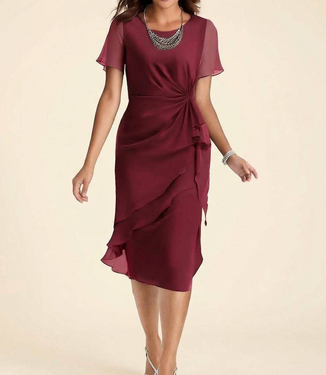 Women's Twist Waist Ruffle Wedding Guest Midi Dress