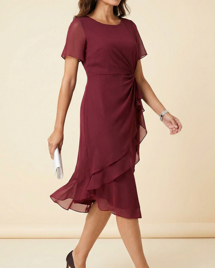 Women's Twist Waist Ruffle Wedding Guest Midi Dress