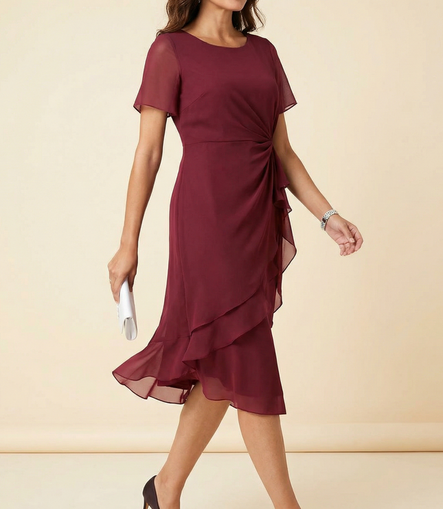 Women's Twist Waist Ruffle Wedding Guest Midi Dress