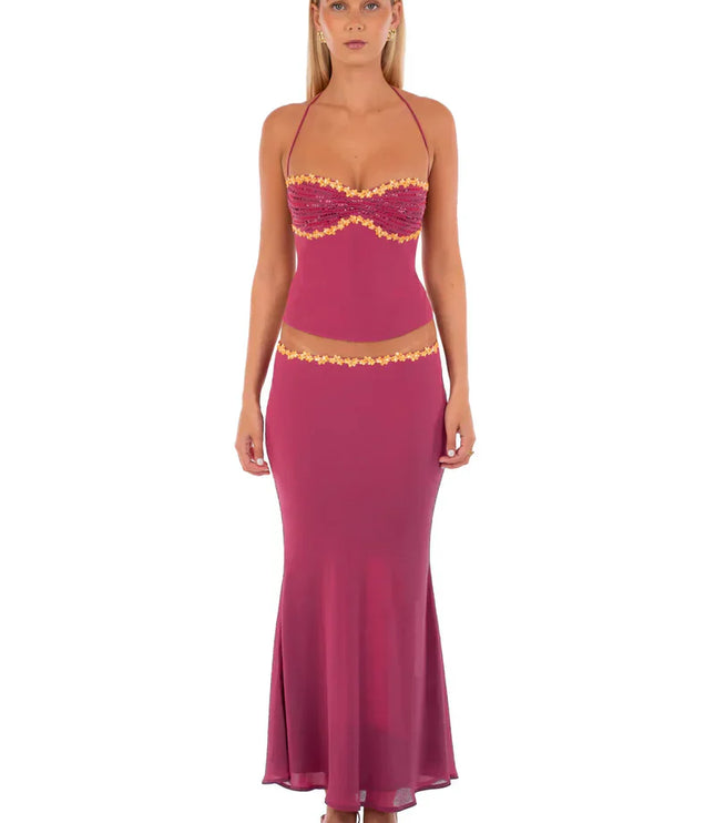 Women's Two Piece Co-ord Crop Top and Skirt Set