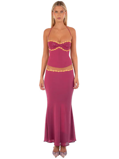 Women's Two Piece Co-ord Crop Top and Skirt Set