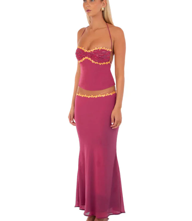 Women's Two Piece Co-ord Crop Top and Skirt Set