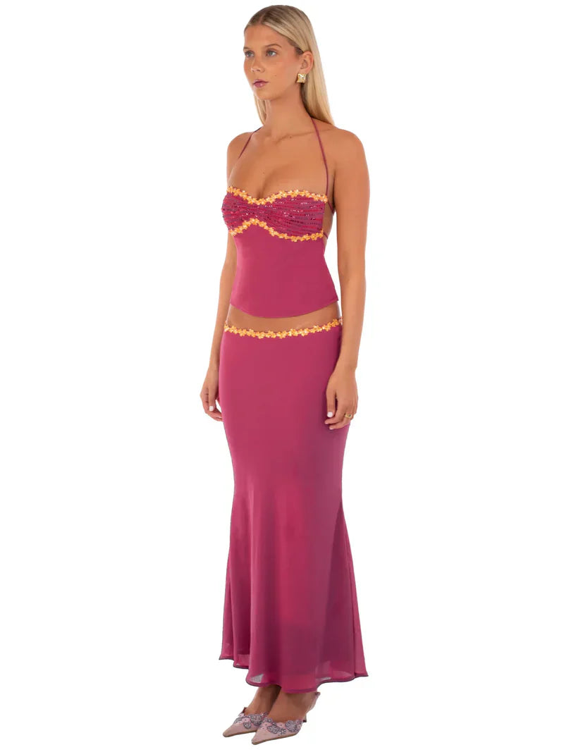 Women's Two Piece Co-ord Crop Top and Skirt Set