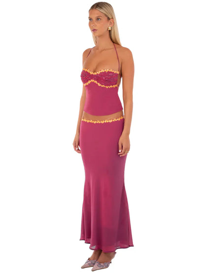 Women's Two Piece Co-ord Crop Top and Skirt Set