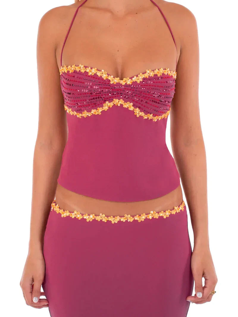 Women's Two Piece Co-ord Crop Top and Skirt Set