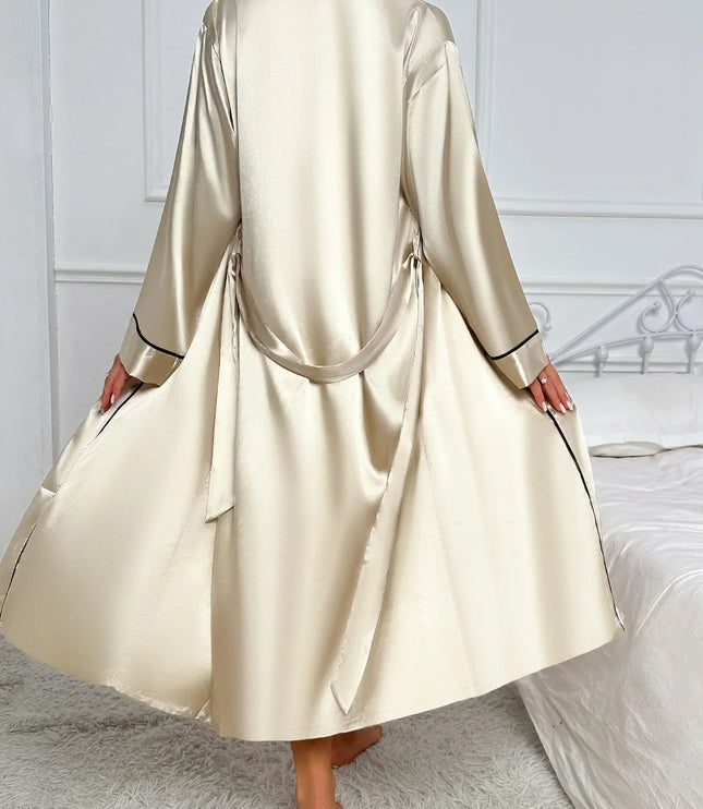 Women's Two-Piece Satin Robe Set with Matching Nightgown