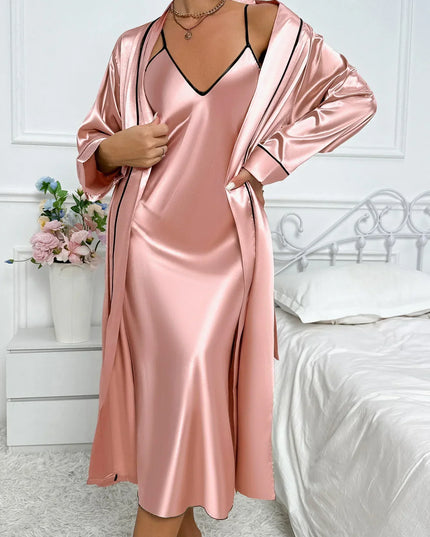 Women's Two-Piece Satin Robe Set with Matching Nightgown