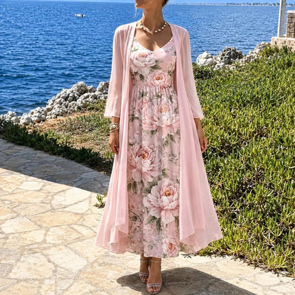 Women's Two-Piece Sheer Duster and Floral Maxi Dress