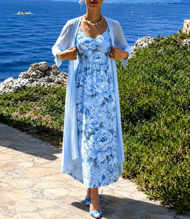 Women's Two-Piece Sheer Duster and Floral Maxi Dress