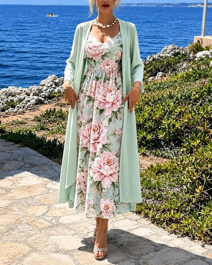 Women's Two-Piece Sheer Duster and Floral Maxi Dress