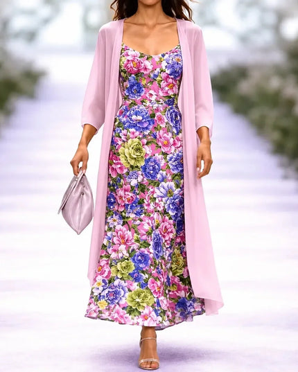 Women's Two-Piece Sheer Duster and Floral Maxi Dress