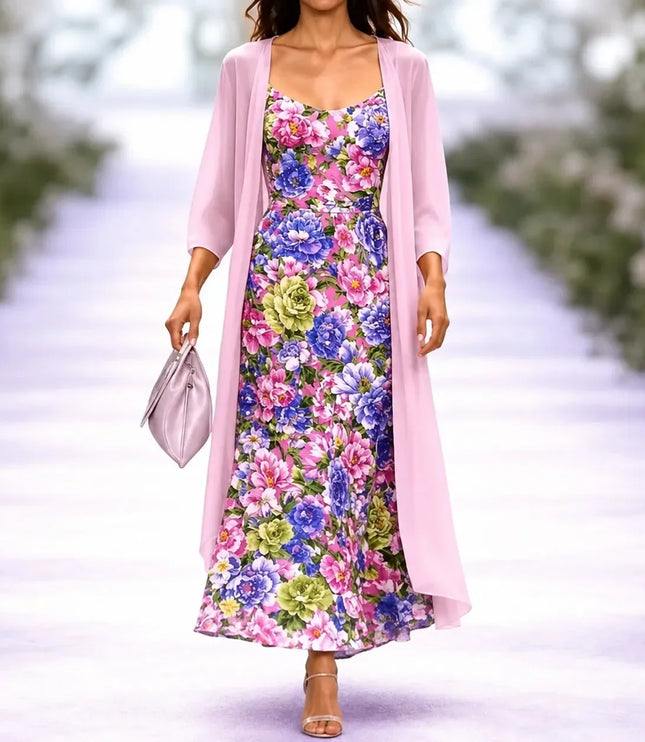 Women's Two-Piece Sheer Duster and Floral Maxi Dress
