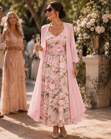 Women's Two-Piece Sheer Duster and Floral Maxi Dress