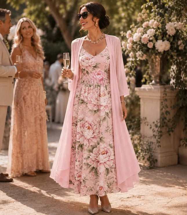 Women's Two-Piece Sheer Duster and Floral Maxi Dress