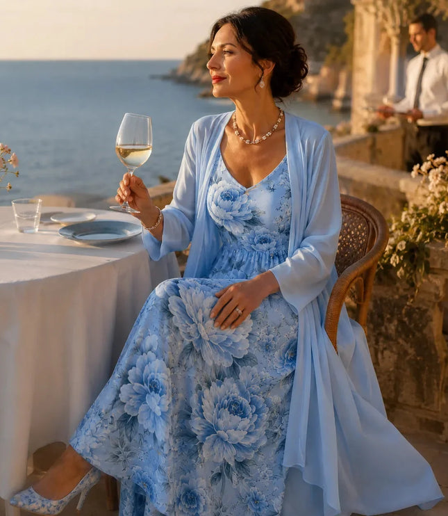 Women's Two-Piece Sheer Duster and Floral Maxi Dress