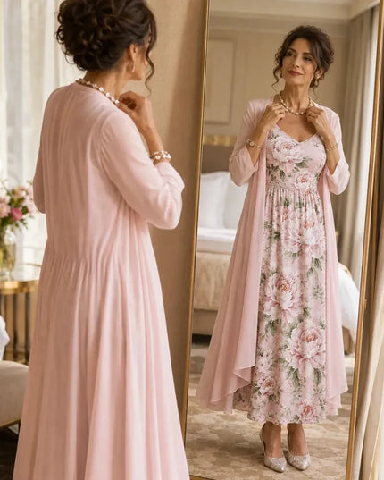 Women's Two-Piece Sheer Duster and Floral Maxi Dress