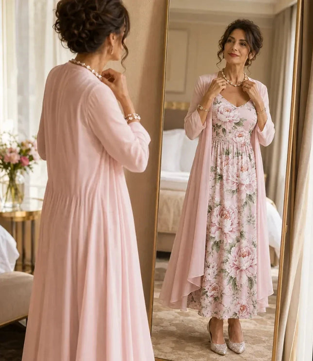 Women's Two-Piece Sheer Duster and Floral Maxi Dress