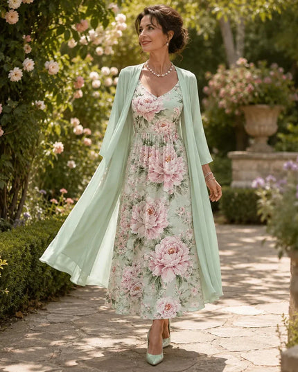Women's Two-Piece Sheer Duster and Floral Maxi Dress