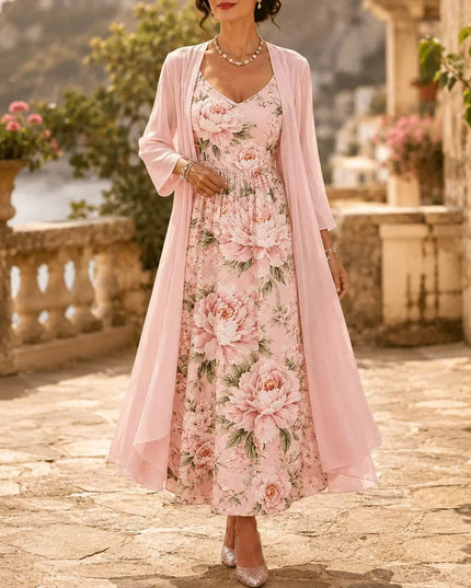 Women's Two-Piece Sheer Duster and Floral Maxi Dress