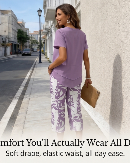 Women's Two-Piece Tunic Top and Wide Leg Pants Set