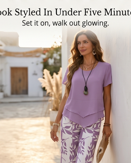 Women's Two-Piece Tunic Top and Wide Leg Pants Set