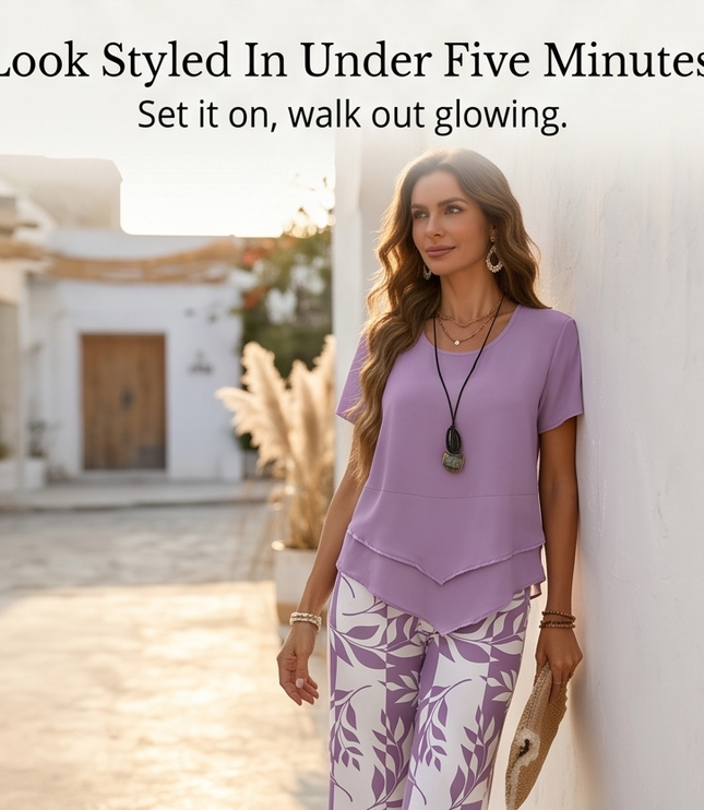 Women's Two-Piece Tunic Top and Wide Leg Pants Set