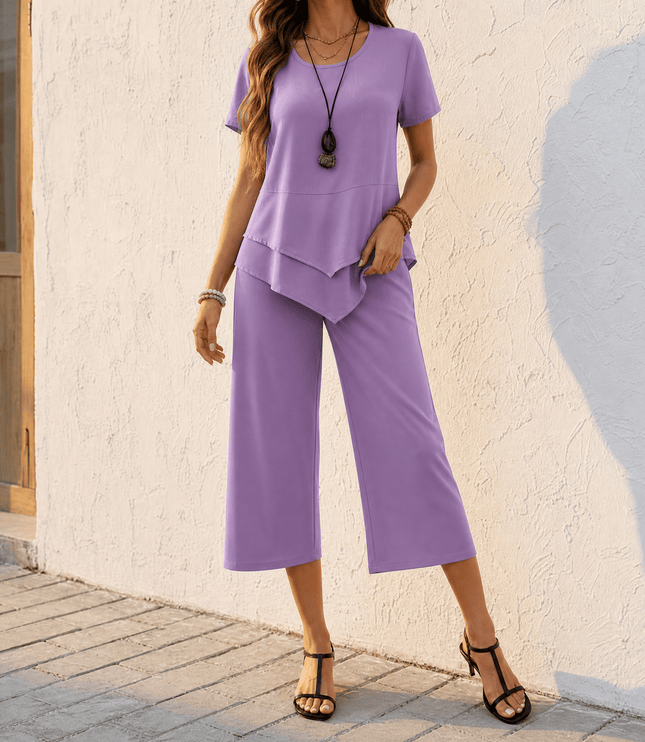 Women's Two-Piece Tunic Top and Wide Leg Pants Set