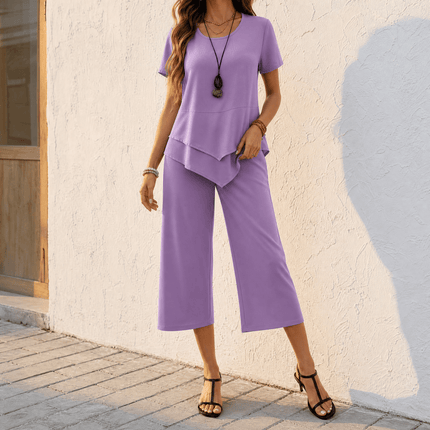 Women's Two-Piece Tunic Top and Wide Leg Pants Set