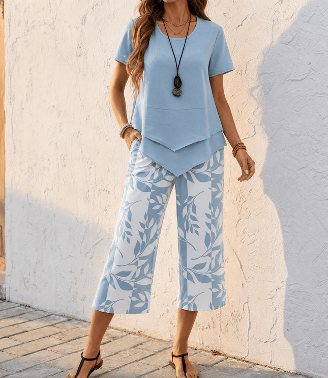 Women's Two-Piece Tunic Top and Wide Leg Pants Set