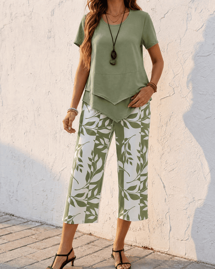 Women's Two-Piece Tunic Top and Wide Leg Pants Set