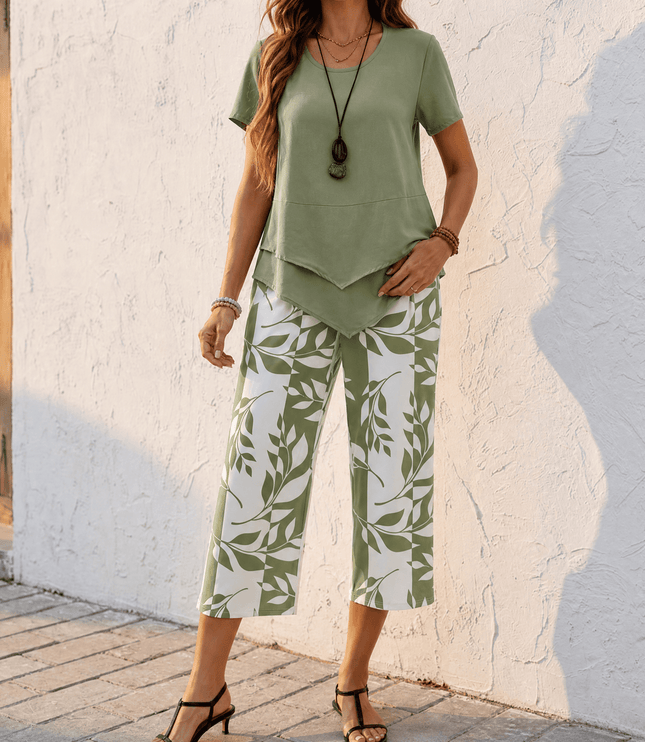 Women's Two-Piece Tunic Top and Wide Leg Pants Set
