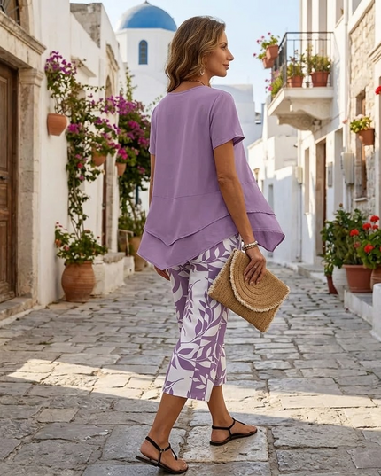 Women's Two-Piece Tunic Top and Wide Leg Pants Set