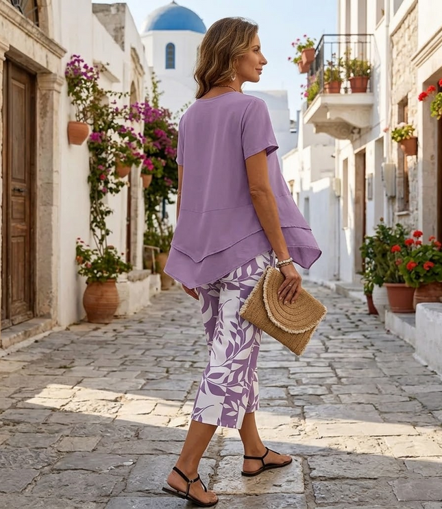 Women's Two-Piece Tunic Top and Wide Leg Pants Set