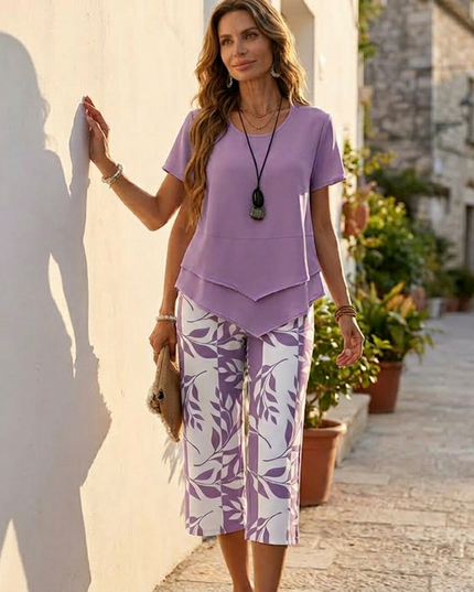 Women's Two-Piece Tunic Top and Wide Leg Pants Set