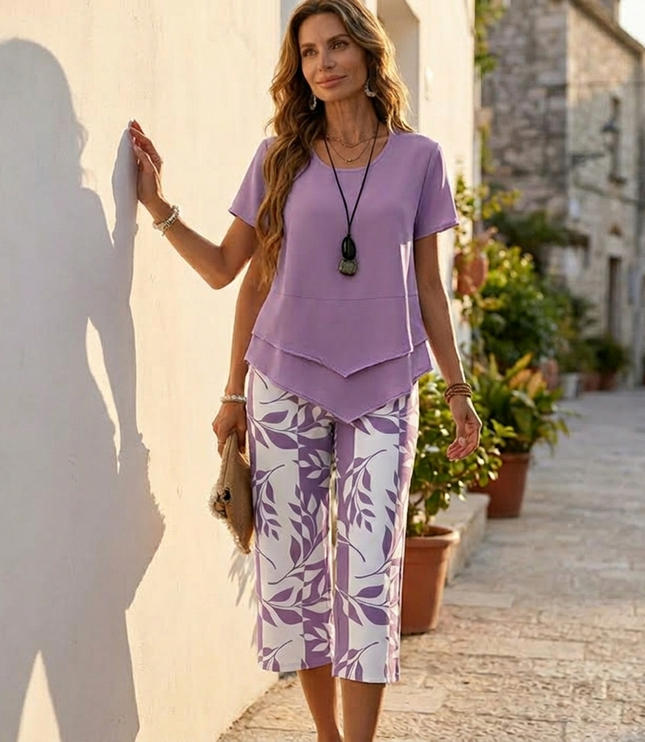 Women's Two-Piece Tunic Top and Wide Leg Pants Set