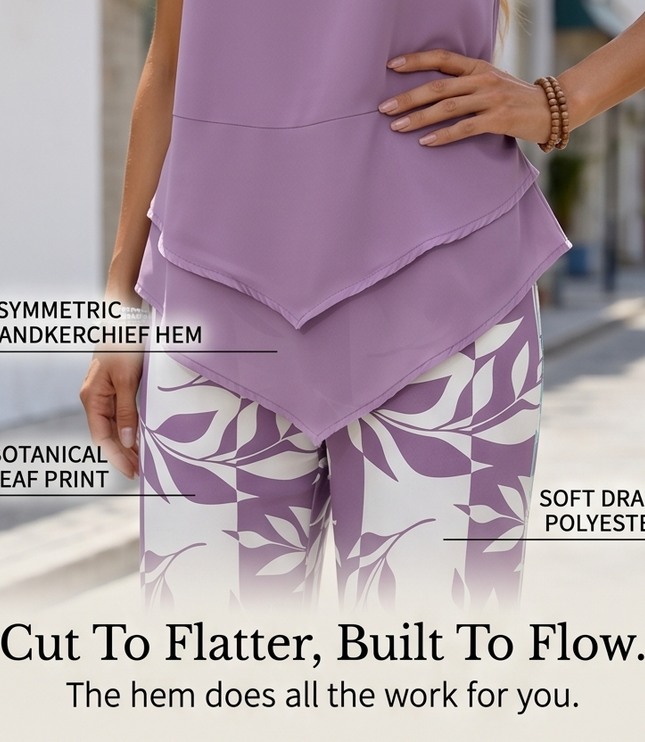 Women's Two-Piece Tunic Top and Wide Leg Pants Set