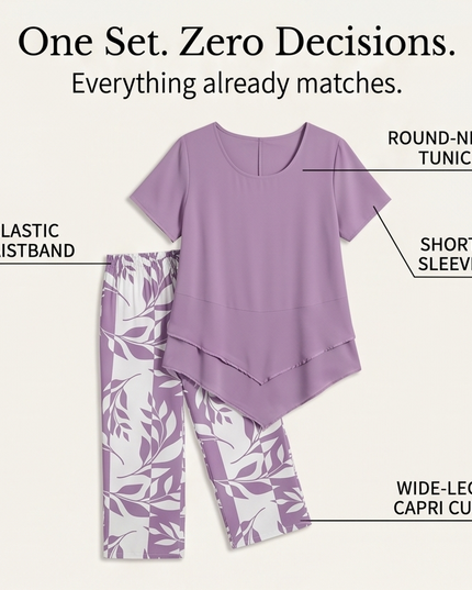 Women's Two-Piece Tunic Top and Wide Leg Pants Set