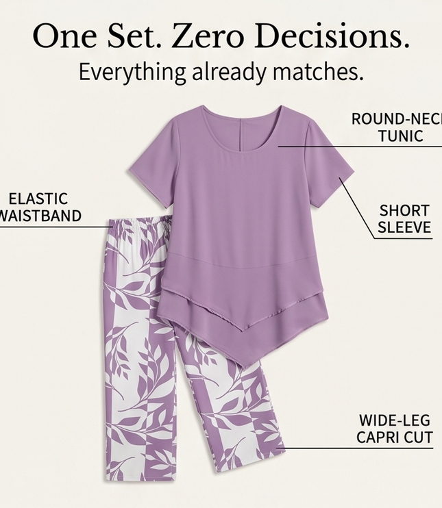 Women's Two-Piece Tunic Top and Wide Leg Pants Set