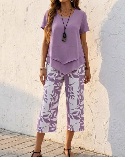 Women's Two-Piece Tunic Top and Wide Leg Pants Set