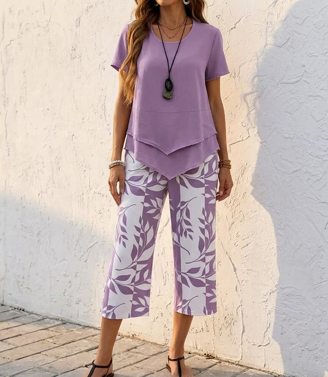 Women's Two-Piece Tunic Top and Wide Leg Pants Set