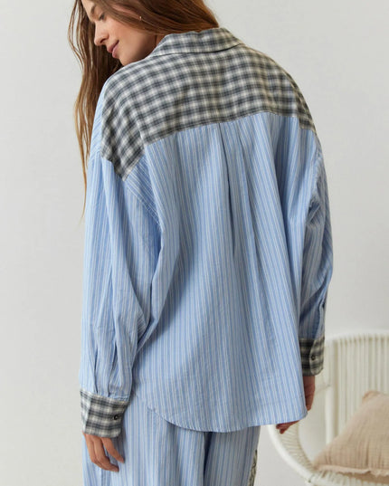 Women's Two-Tone Check Pajamas with a Contrast Pocket