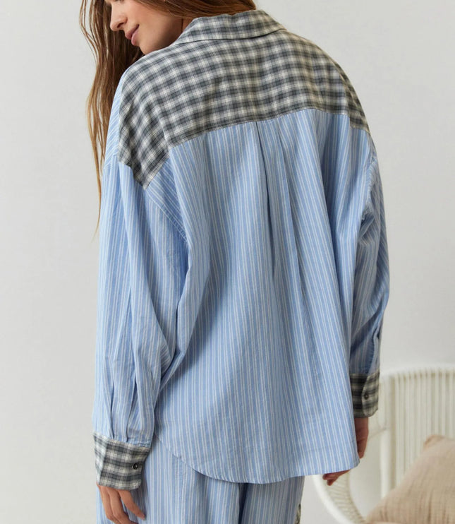 Women's Two-Tone Check Pajamas with a Contrast Pocket