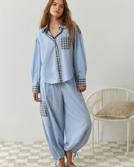Women's Two-Tone Check Pajamas with a Contrast Pocket
