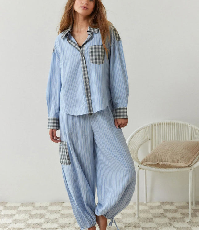 Women's Two-Tone Check Pajamas with a Contrast Pocket